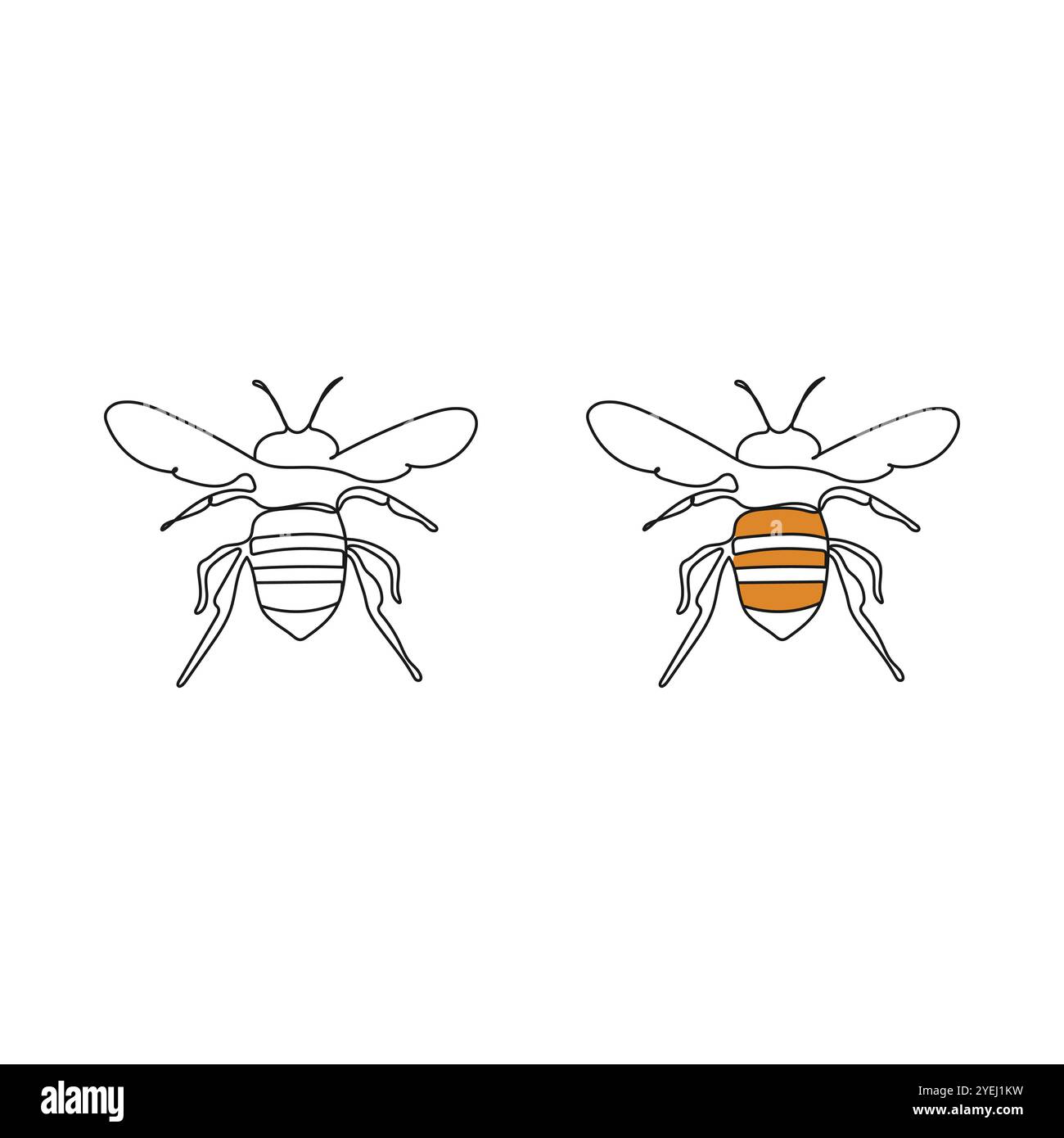 Honigbiene im einzeiligen Zeichenstil. Insektenbiene. Handgezeichnete Vektorgrafik. Stock Vektor