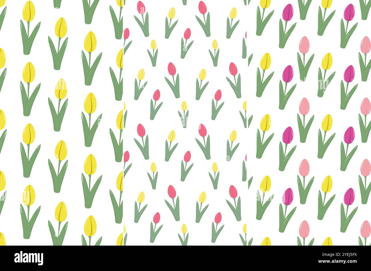 Nahtloses Tulpenmuster in trendigen Frühlingsgelb- und Pink-Tönen. Hintergrund Idee 3er-Set. Isolierte Vektor-Illustration Wrapping, Hintergrundbild oder Web-Werbeaktion, Banner, Gruß- oder Einladungskarten Stock Vektor