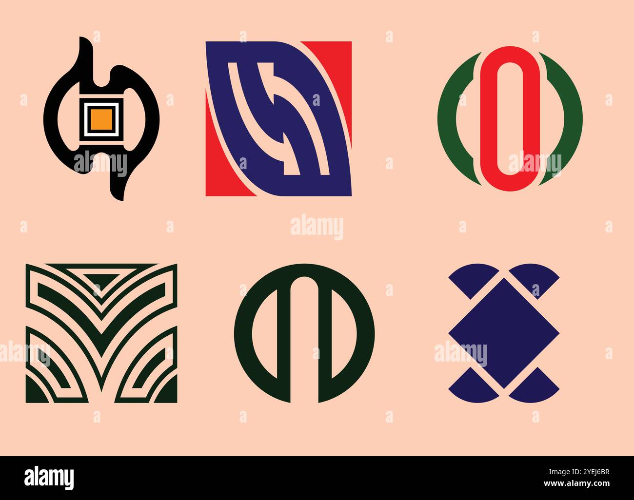 Sechs verschiedene Logodesigns für Unternehmen. Stock Vektor