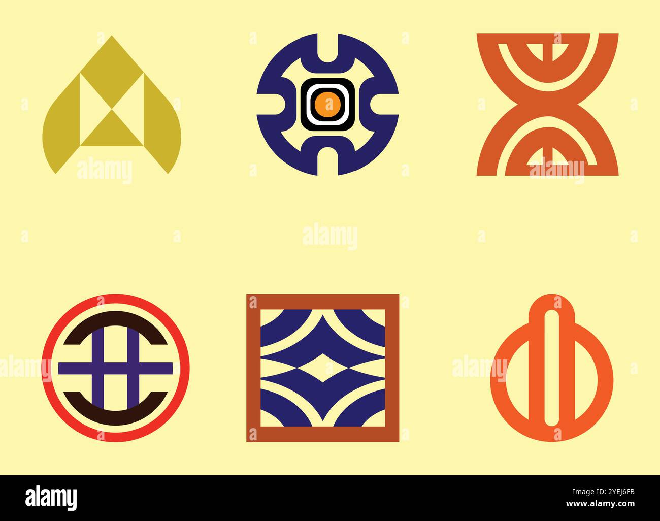 Sechs verschiedene Logodesigns für Unternehmen. Stock Vektor