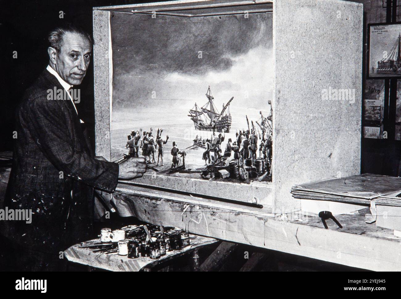 Josep Mestres Cabanes pintando, Feria de New York, 1963. Colección privada. Stockfoto