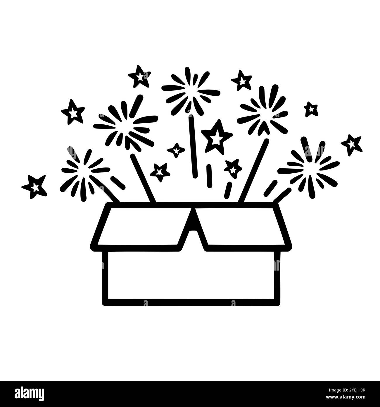 Offene Box mit funkelndem Feuerwerk und Sternen Stock Vektor