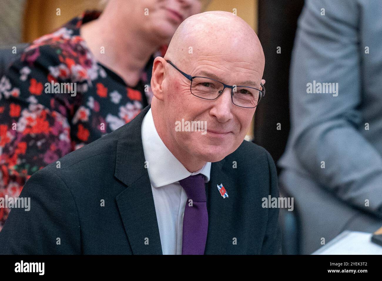 Erster Minister John Swinney während der Fragen des Ersten Ministers vor dem schottischen Parlament in Holyrood, Edinburgh. Bilddatum: Donnerstag, 31. Oktober 2024. Stockfoto