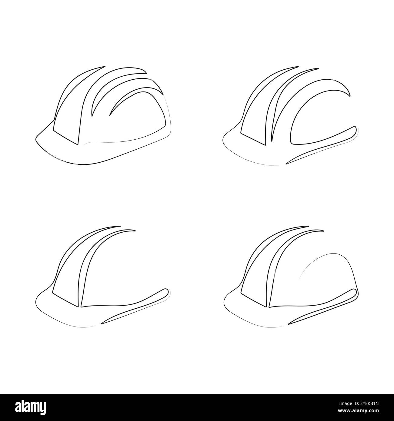 Bauhelm. Zeichnungsstil mit einer Linie. Schutzhelm, Konzept für Arbeitsschutzwerkzeuge. Handgezeichnete Vektorgrafik. Stock Vektor