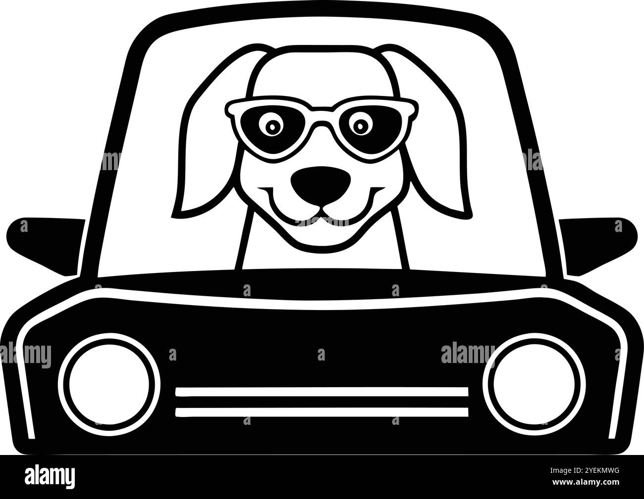 Hund in der Auto-Vektor-Illustration auf weißem Hintergrund Stock Vektor