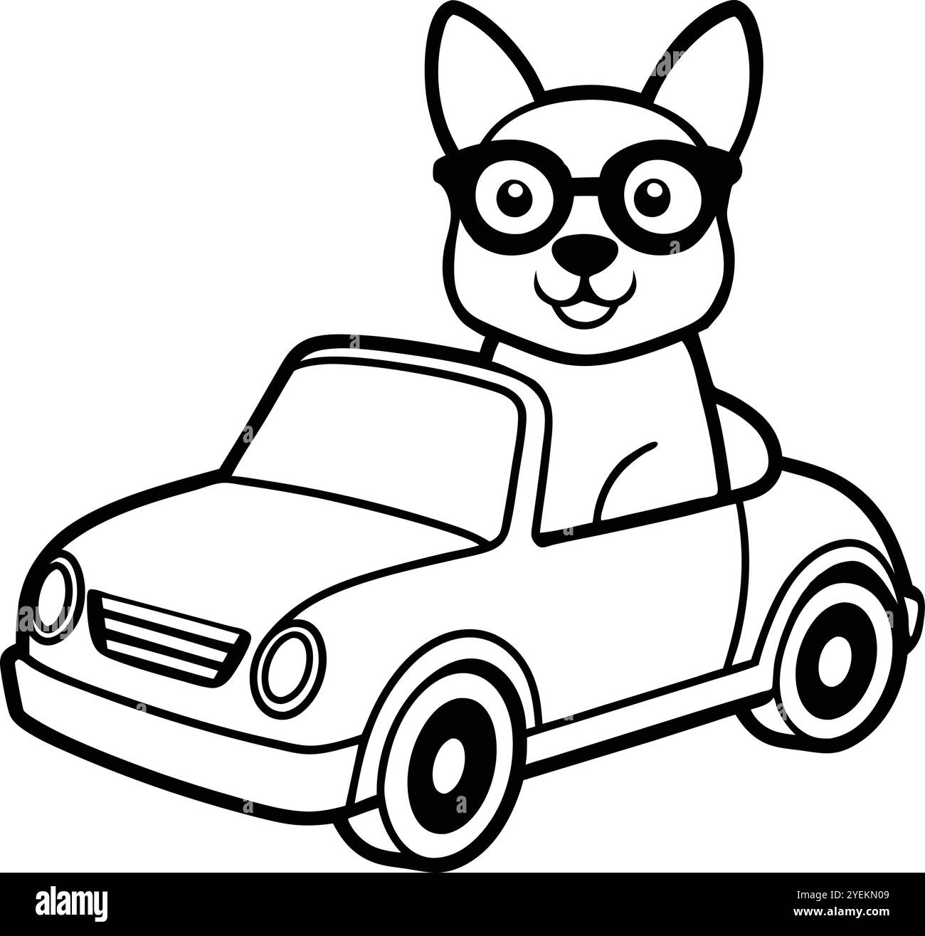 Vektorillustration für Hund im Auto auf weißem Hintergrund Stock Vektor