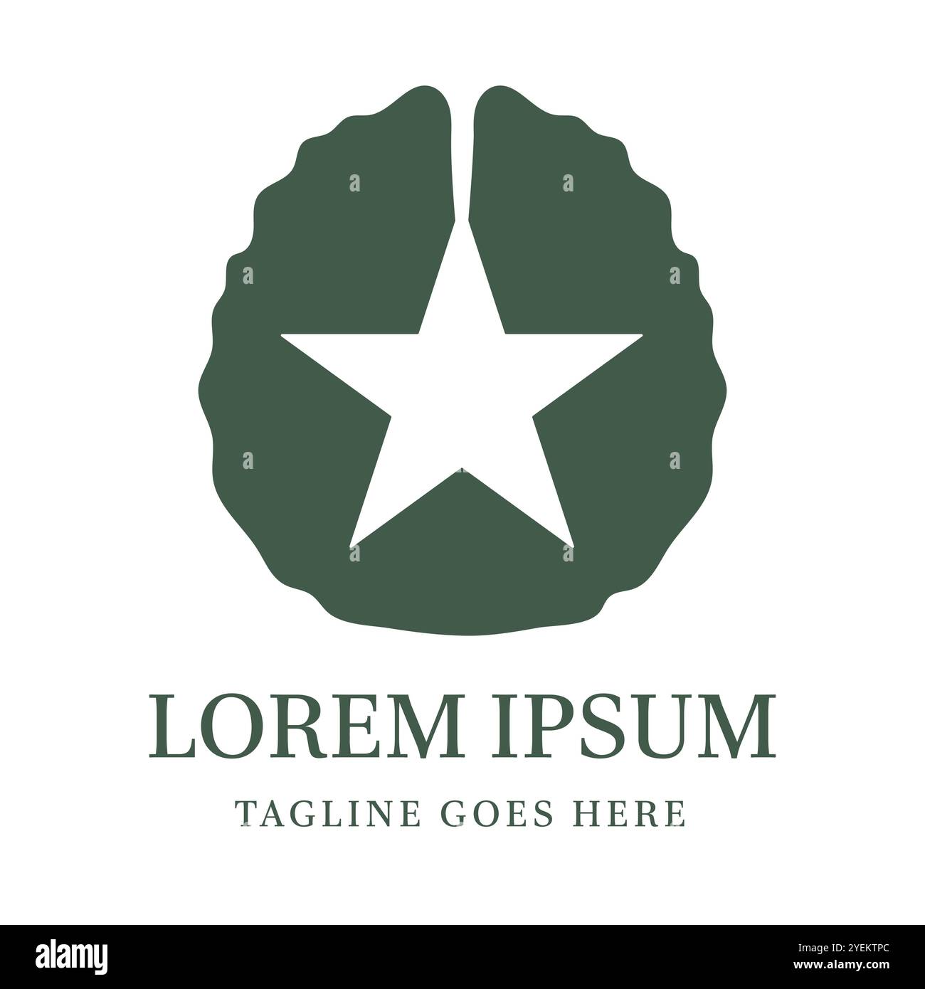 Minimalistisches Logo mit Hirnsymbol und Stern in der zentralen Vektor-Design-Illustration Stock Vektor