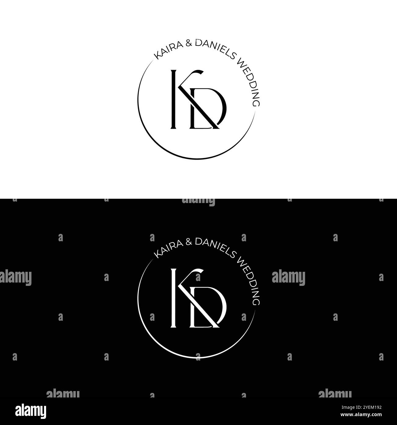 K D Kaira und Daniels Hochzeit Logo Design Stock Vektor