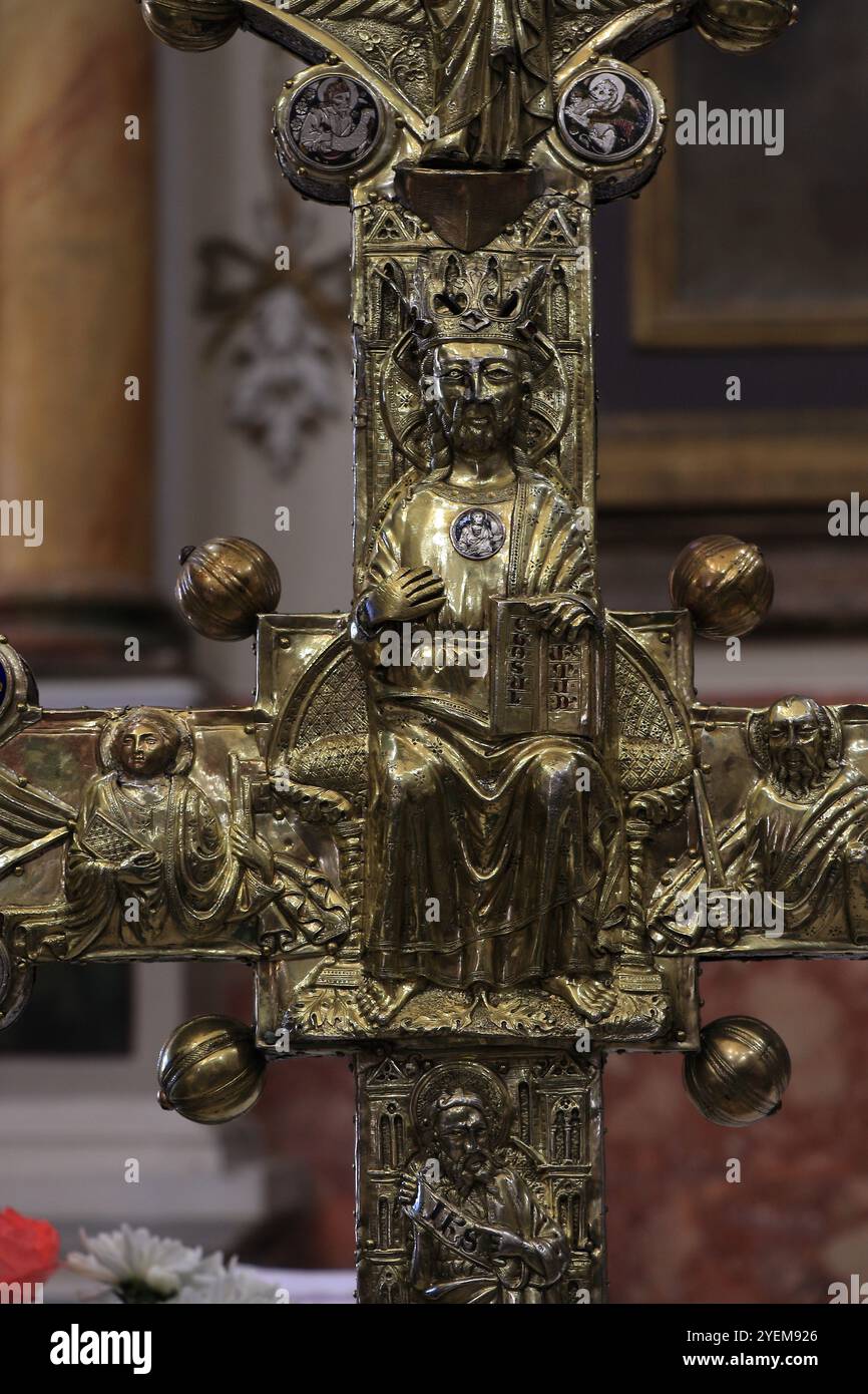 Mittelalterliches Croce di Borbona Processional Cross Detail, Italien Stockfoto