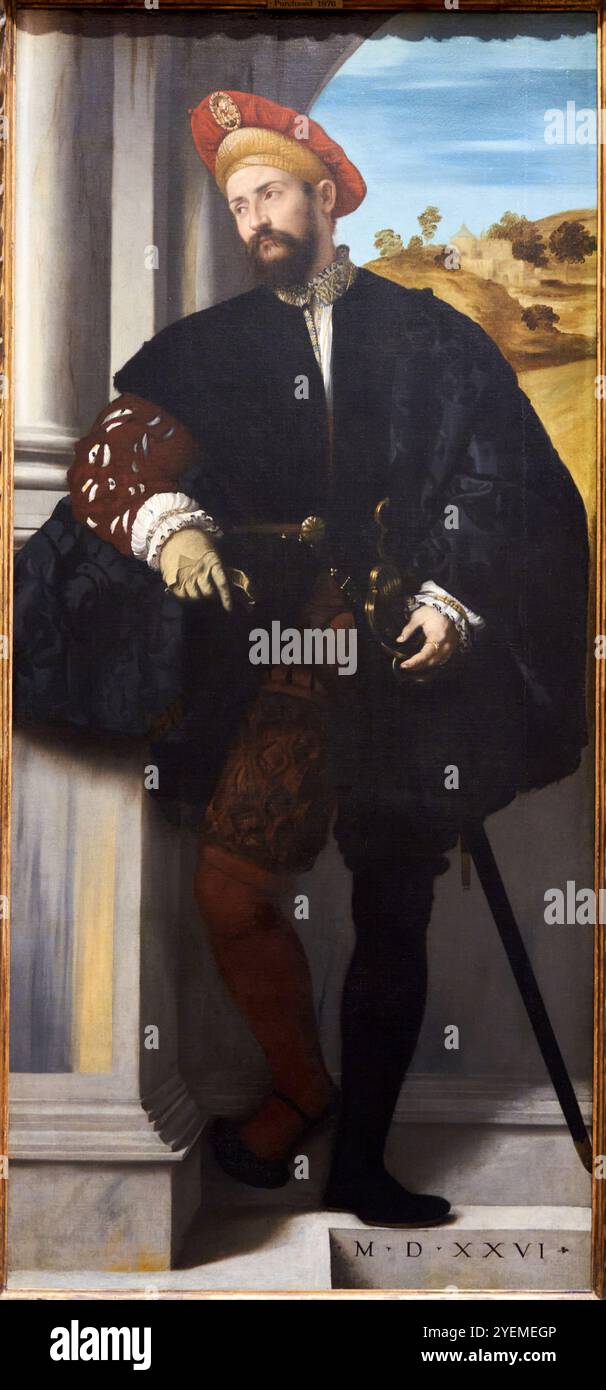 Porträt eines Mannes, 1526, Moretto da Brescia (ca. 1498–1554), The National Gallery, London, UK Stockfoto