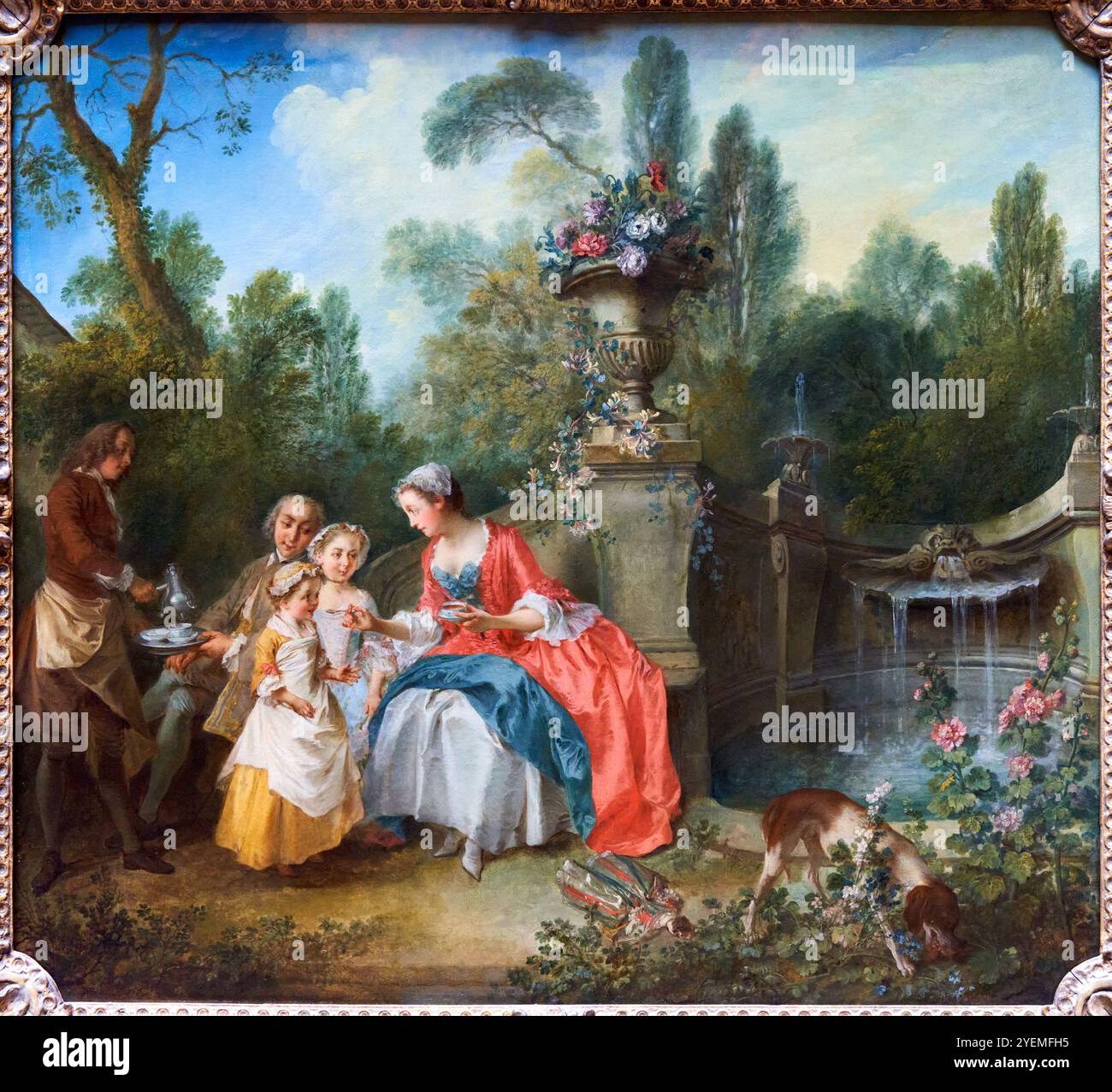 Eine Dame in einem Garten, die mit Kindern Kaffee trinkt, wahrscheinlich 1742, Nicolas Lancret (1690–1743), die National Gallery, London, UK Stockfoto