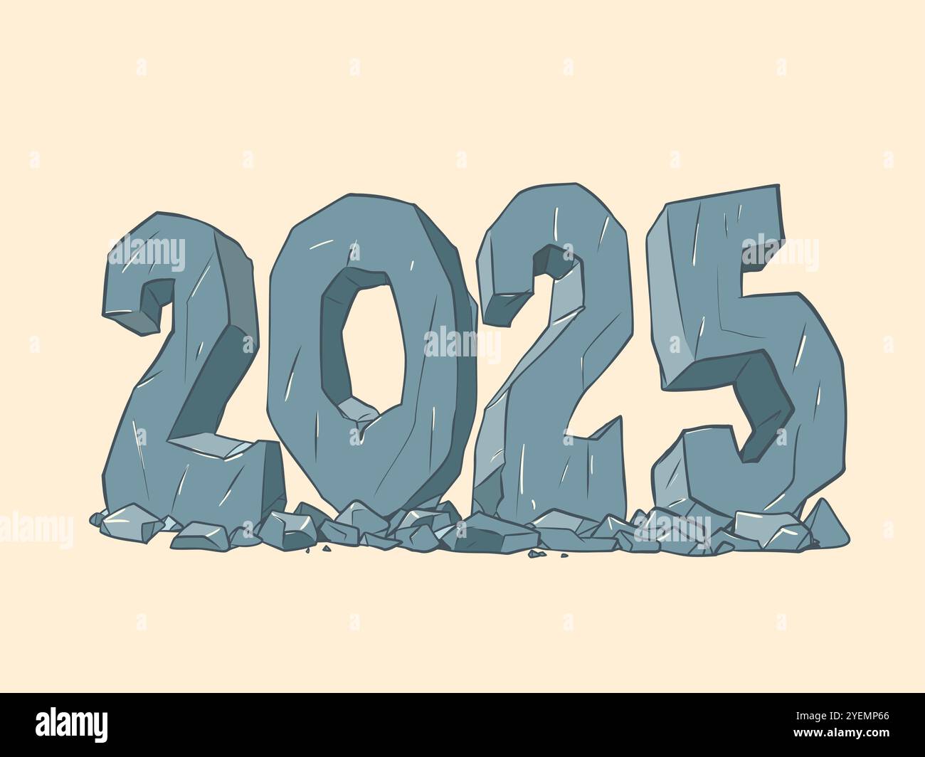 Neujahr und Weihnachten 2025. Nummer 2025 aus blaugrauem Eis. Geschäftsförderung für das neue Jahr. Comic-Comic-Pop-Art-Retro-Vektor-Illustrat Stock Vektor