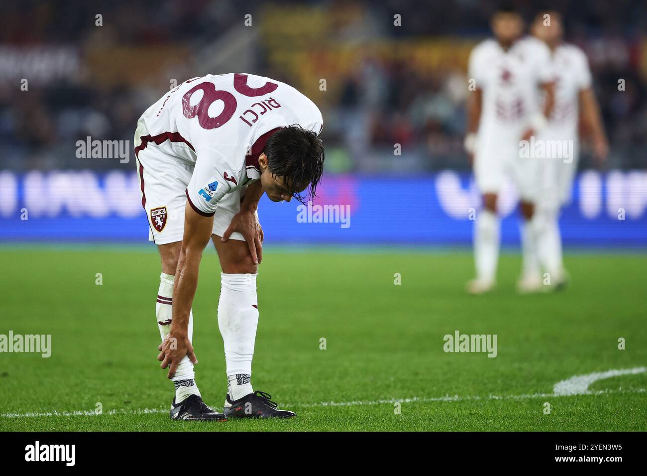 Rom, Italien. 31. Oktober 2024. Samuele Ricci von Turin reagiert auf das italienische Meisterschaftsspiel der Serie A zwischen AS Roma und Torino FC am 31. Oktober 2024 im Stadio Olimpico in Rom. Quelle: Federico Proietti / Alamy Live News Stockfoto