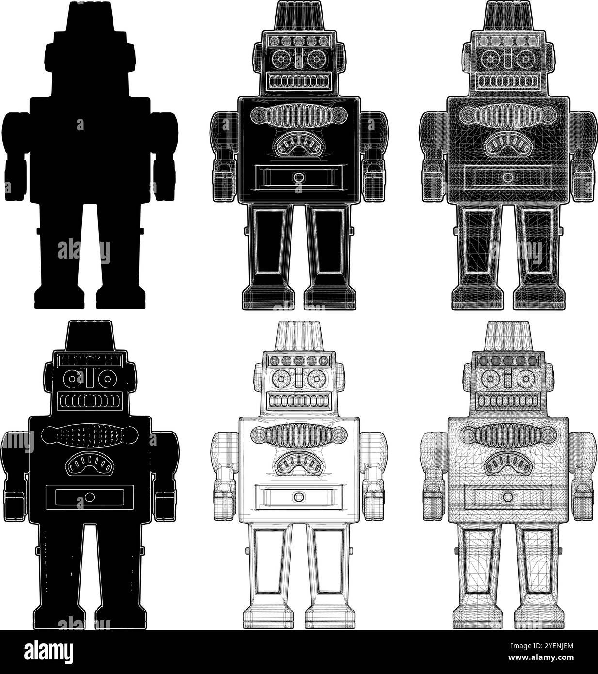 Retro Android Roboter Vektor. Abbildung Isoliert Auf Weißem Hintergrund. Die Anfänge Der Erfindung Der Roboter In Der Wissenschaft. Stock Vektor