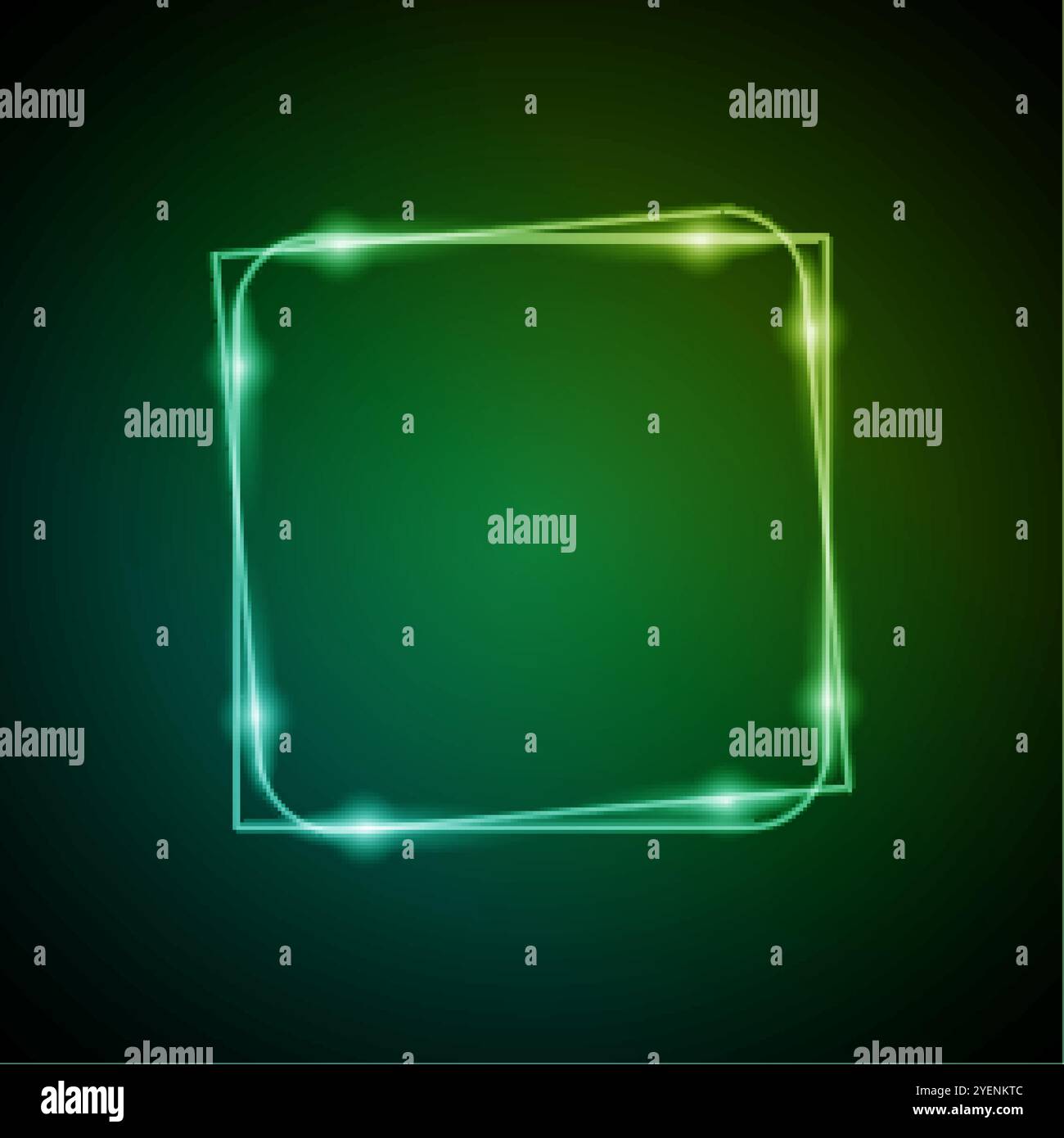 Neonrahmen mit Glimmern und Sparkles. Elektronische leuchtende Quadrate in grünen Farben, für Unterhaltungsnachrichten auf dunklem Hintergrund Stock Vektor