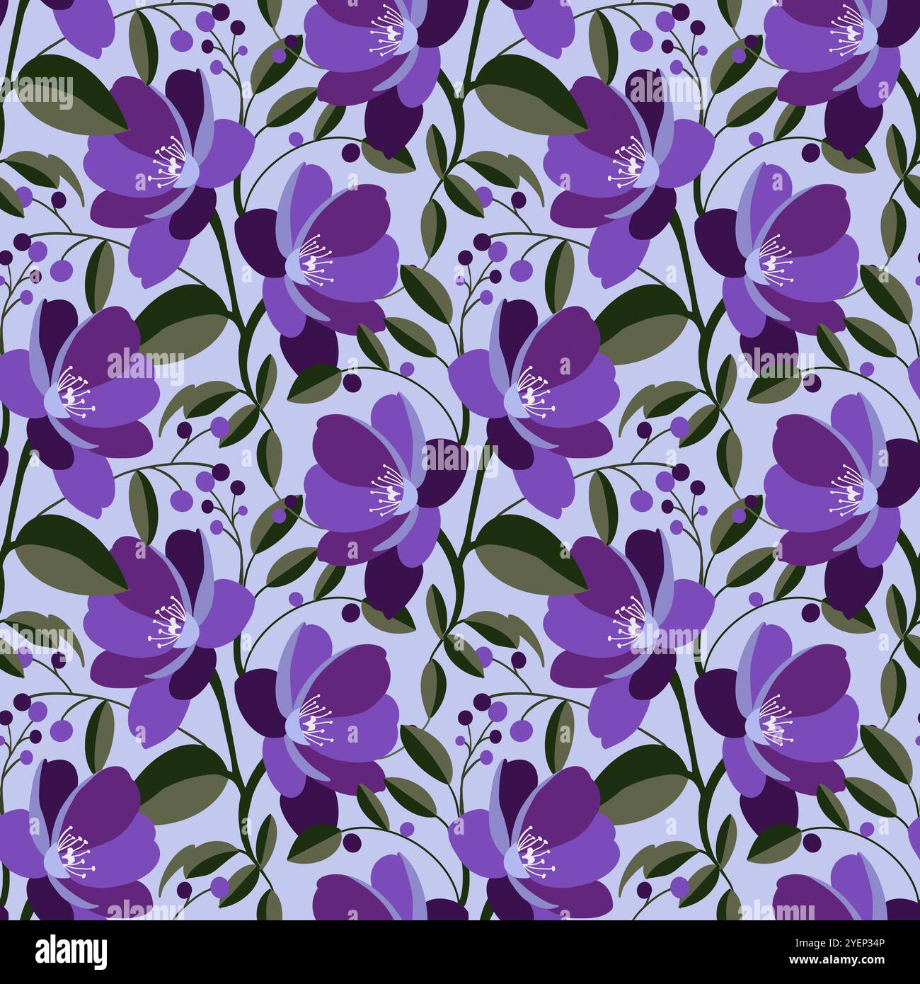 Nahtloses Muster mit violetten Blüten Stockfoto