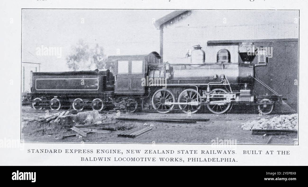 STANDARD-EXPRESS-MOTOR, NEW ZEALAND STATE RAILWAYS. GEBAUT IN BALDWIN LOCOMOTIVE WORKS, PHILADELPHIA. Aus dem Artikel TATSÄCHLICHE ARBEIT AMERIKANISCHER LOKOMOTIVEN AUF BRITISCHEN EISENBAHNEN. Von Charles Rous-Marten. Aus dem Engineering Magazine widmet sich Industrial Progress Volume XX 1900 - 1901 The Engineering Magazine Co Stockfoto