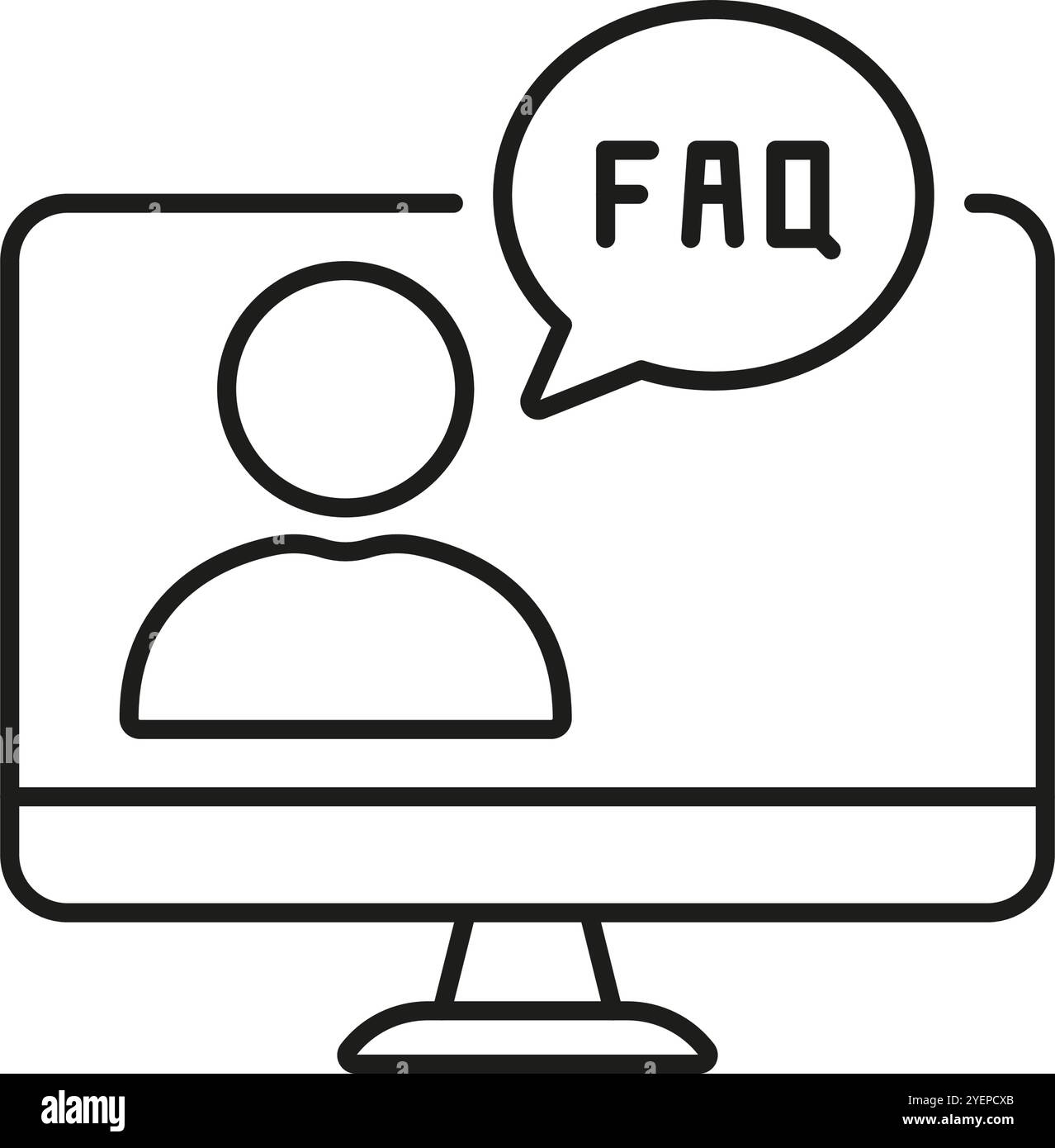 FAQ Anmelden Sprachblase am Desktop-Computer Symbol für Zeile. Online-Kundendienst. Symbol für Hilfe und Remote-Hilfe. Bearbeitbare Kontur Stock Vektor