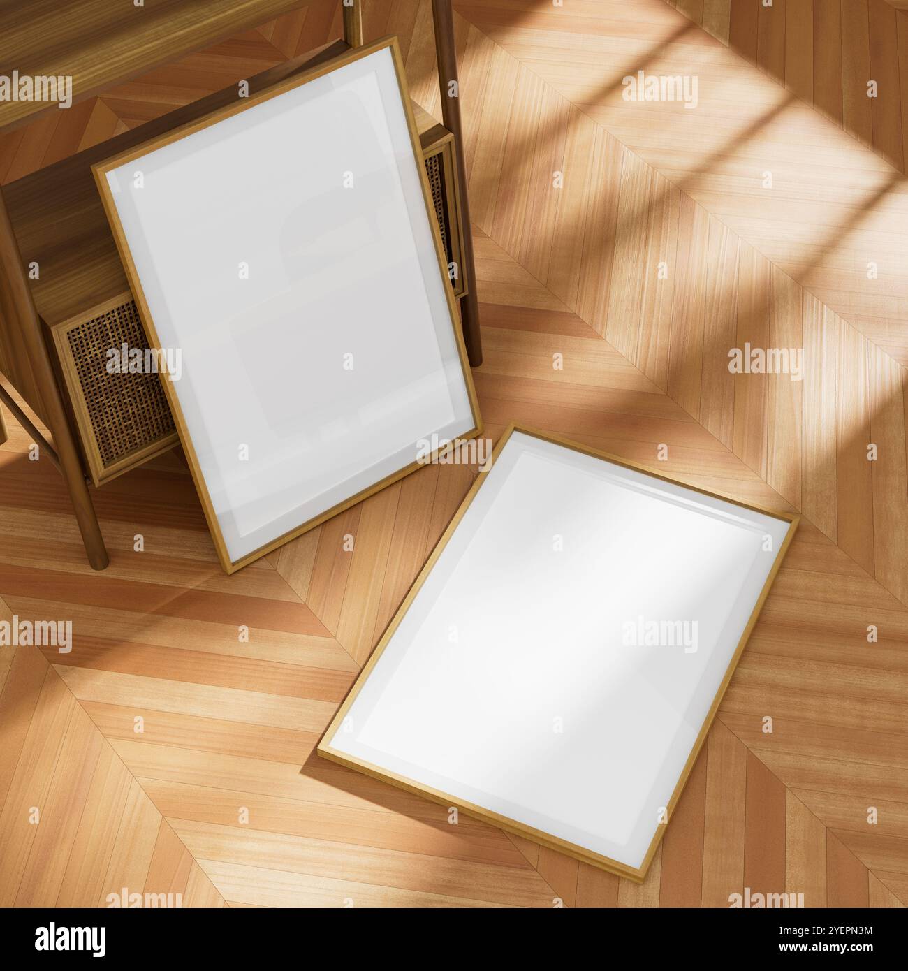 Ikonischer Posterrahmen im skandinavischen Stil. 3D-Abbildung Stockfoto