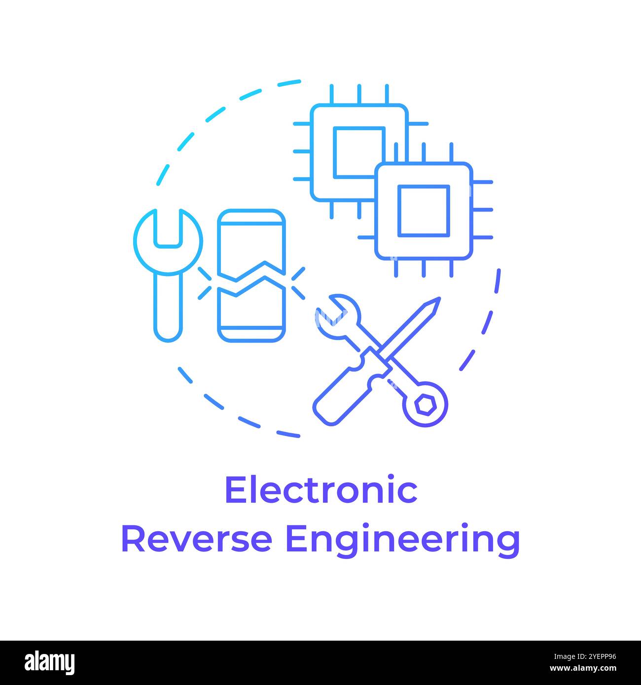 Symbol für das blaue Gradientenkonzept der elektronischen Reverse Engineering-Technik Stock Vektor