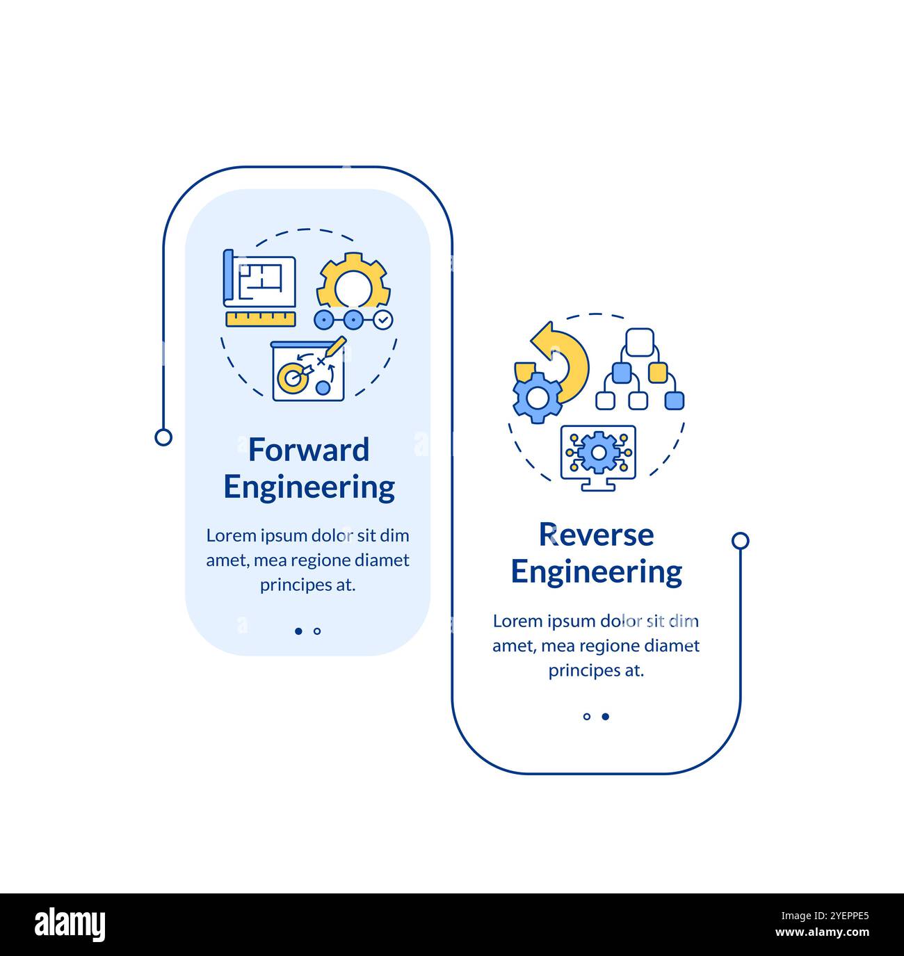 Rechteck-Infografik-Vektor für Vorwärts- und Reverse-Engineering Stock Vektor