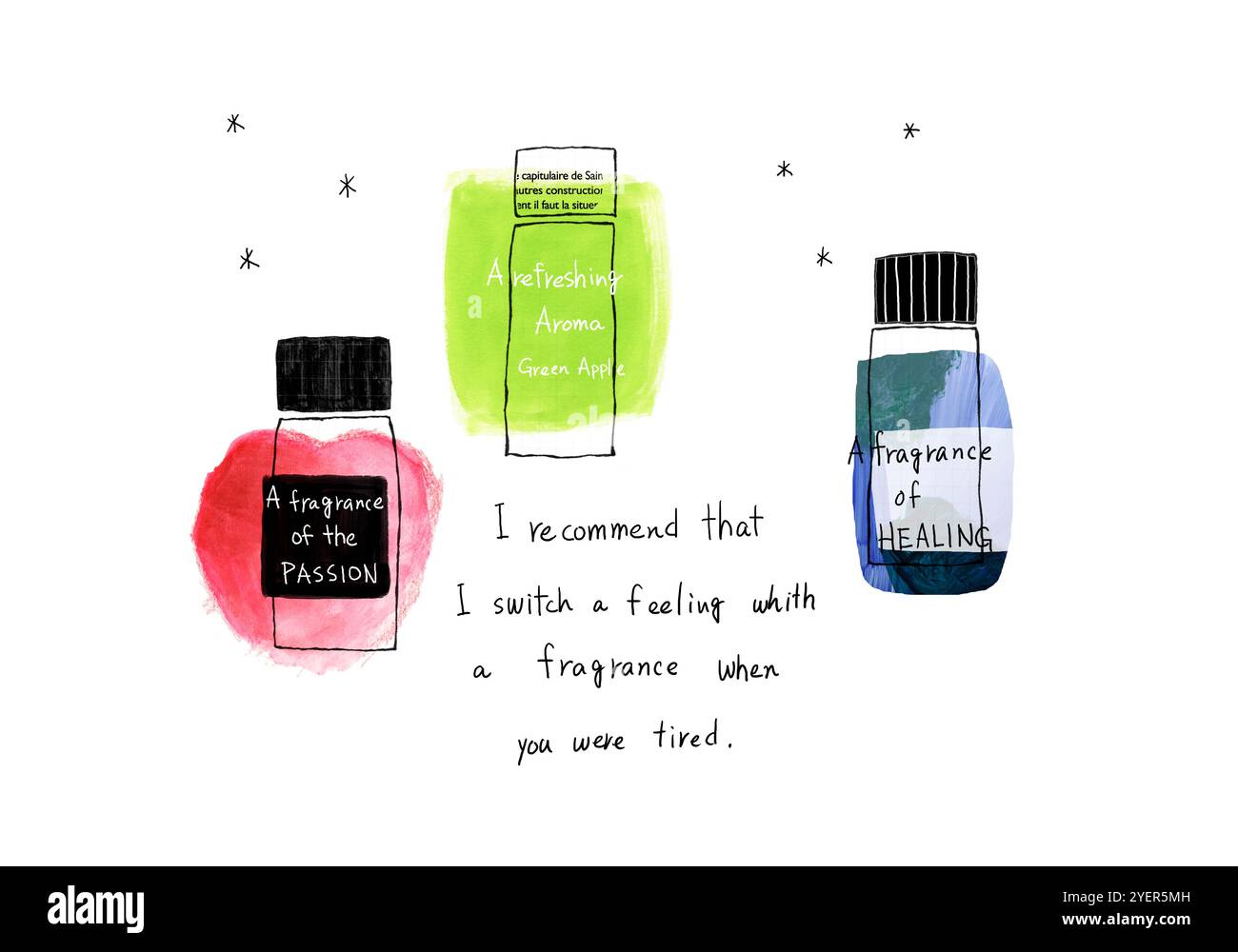 Farbenfrohes aromatisches Öl Stockfoto