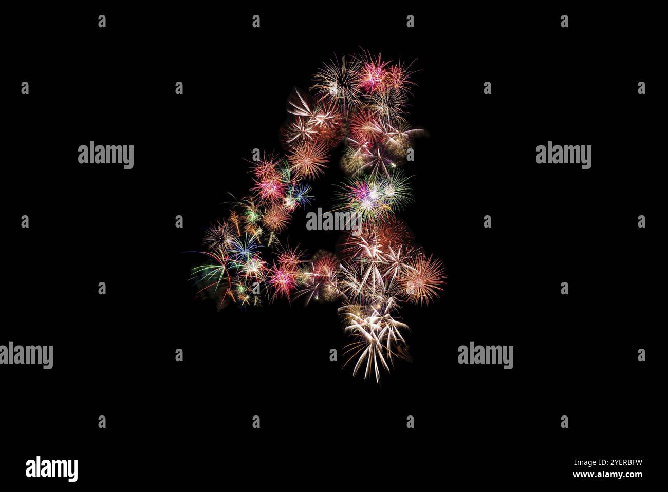 Nummer 4. Nummernalphabet aus echtem Feuerwerk. Sehen Sie andere Zahlen in meinem Portolio Stockfoto