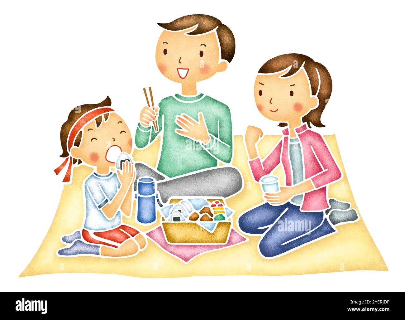 Familien essen am Sporttag zu Mittag Stockfoto