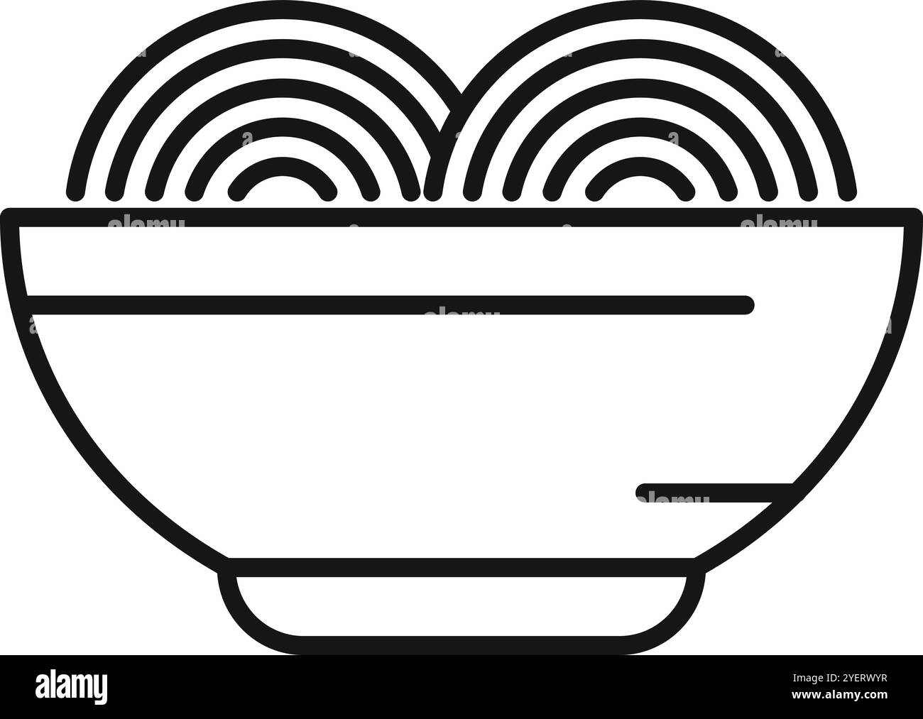 Einfache Linienzeichnung von Nudeln in einer Schüssel, die asiatische Speisen und Ramen-Kultur repräsentieren Stock Vektor