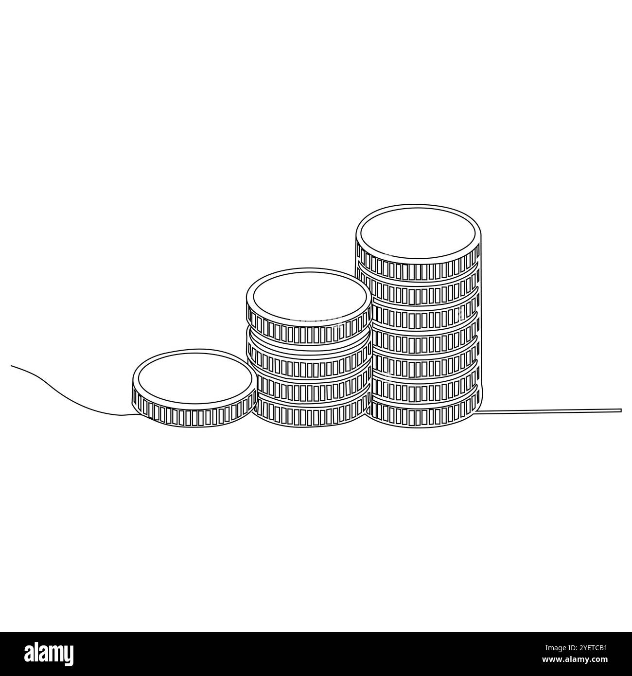 Münzen, die isoliert in schwarz-weiß gestapelt sind, Stack of Coin Icon oder Modern Line Symbol. Vektorgrafik und Ikonendesign mit auffälligen Konturen. Schwarz-weiß Stock Vektor