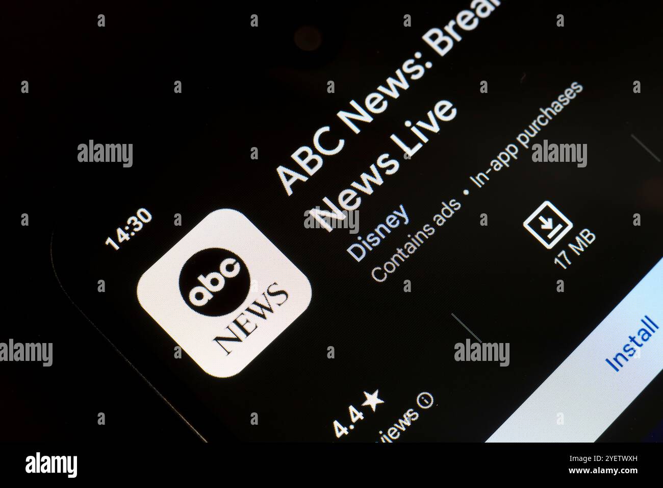 November 2024, Brasilien. In dieser Fotoabbildung wird das ABC News App-Logo auf einem Smartphone-Bildschirm angezeigt Stockfoto