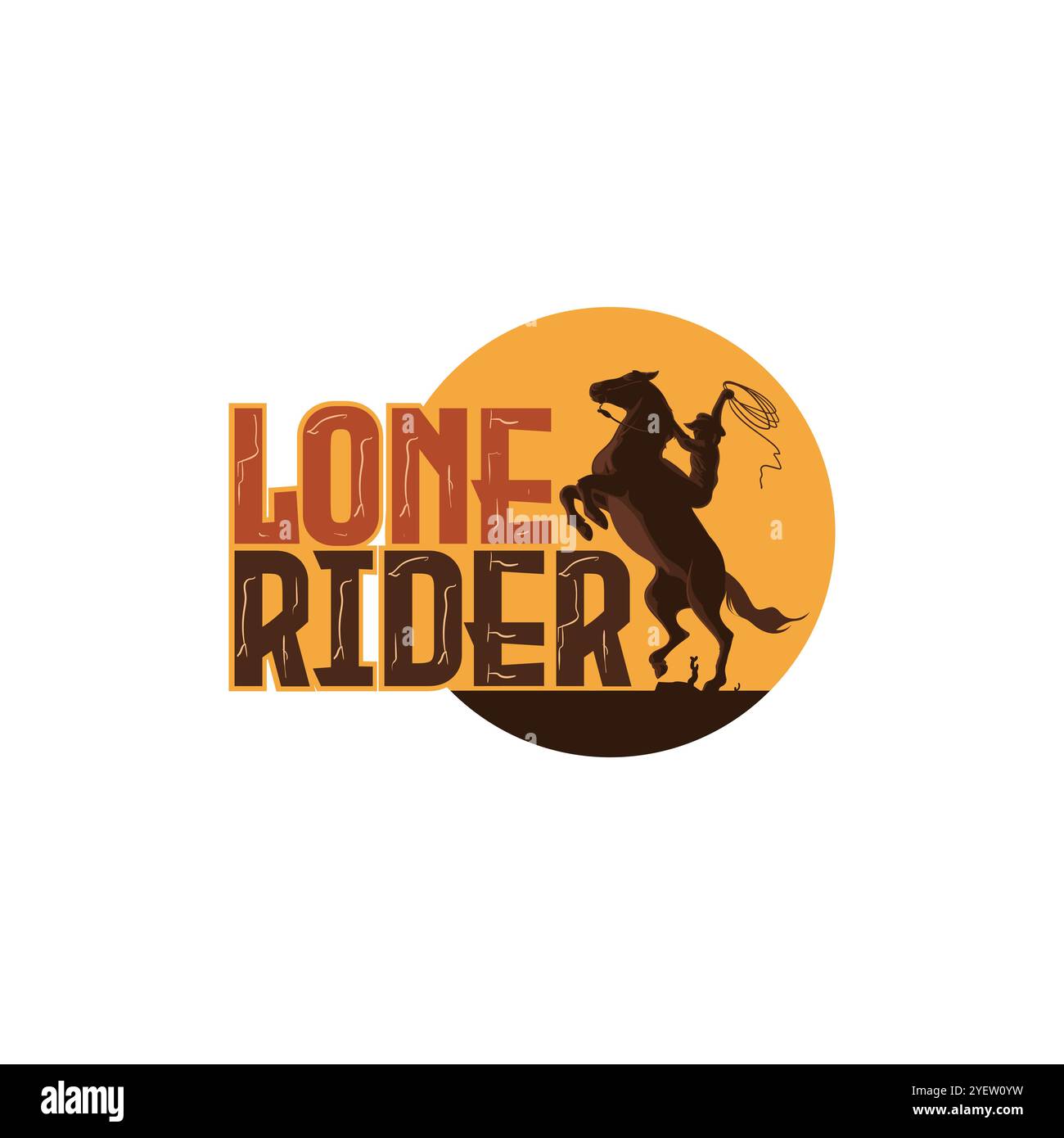 Das Lone Rider Cowboy-Logo fängt den Geist des Wilden Westens ein, mit einem robusten Cowboy, der Tapferkeit und Unabhängigkeit weckt. Ein Symbol des Grenzmuts Stock Vektor