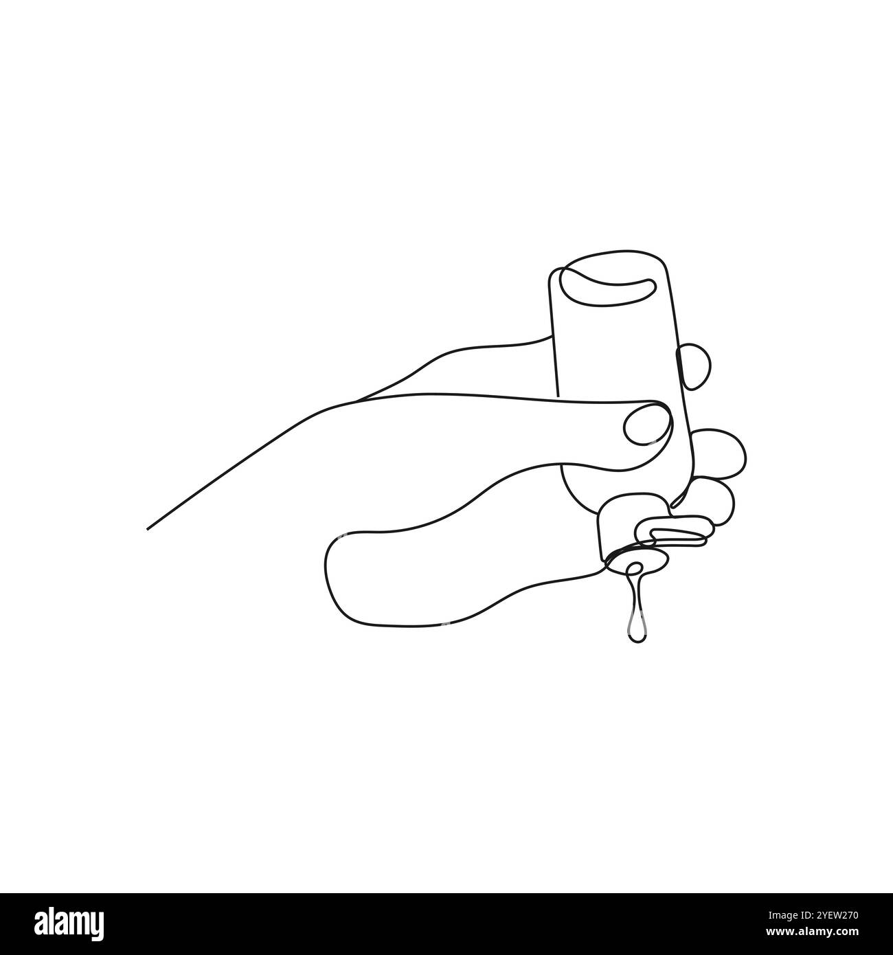 Handflasche mit Handdesinfektionsmittel. Flüssigkeit zur Händedesinfektion. Einzeilige Art. Handgezeichnete Vektorgrafik. Stock Vektor