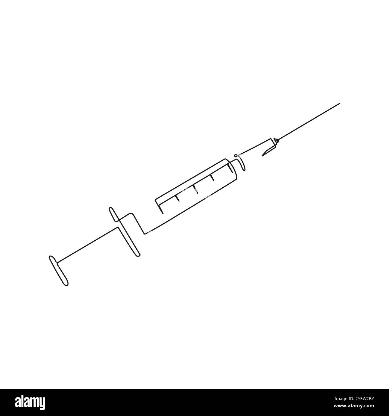 Spritze mit Nadel. Einzeilige Art. Medizinische Geräte, Injektion. Handgezeichnete Vektorgrafik. Stock Vektor