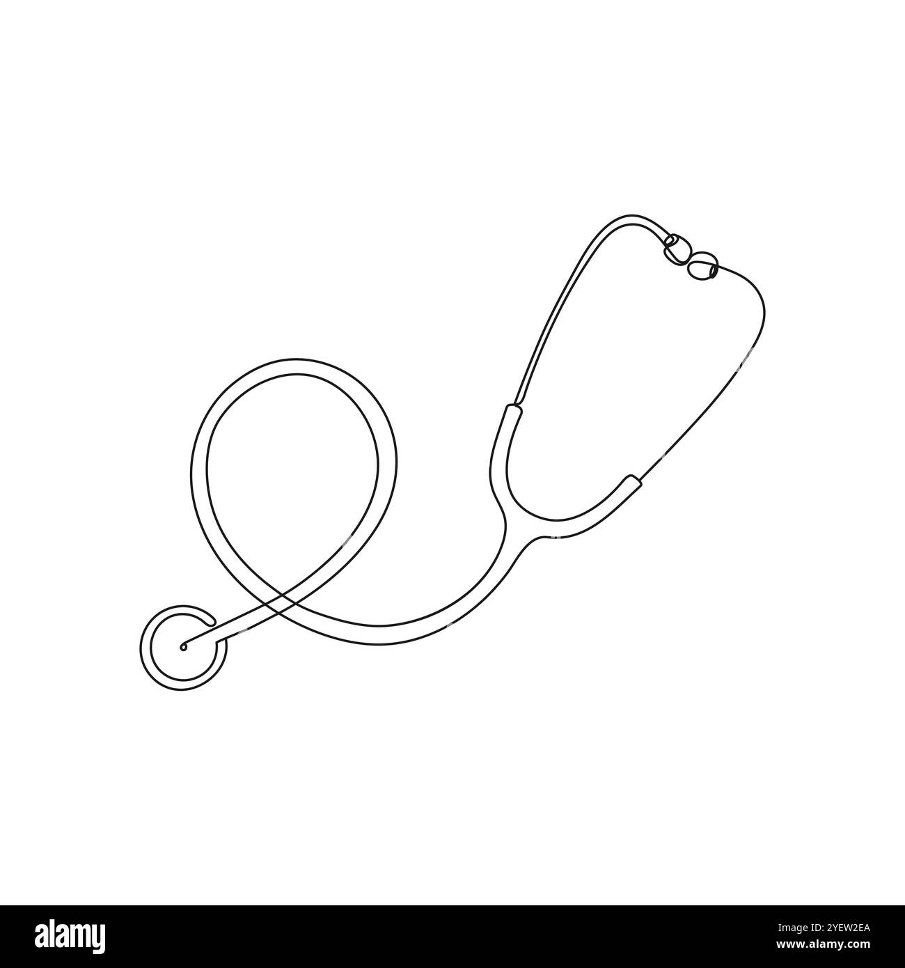 Medizinisches Stethoskop. Einzeilige Art. Geräte zur Untersuchung des Herzschlagzustands des Patienten. Gesundheitswesen, medizinisches Konzept. Handgezeichnete Vektorgrafik. Stock Vektor