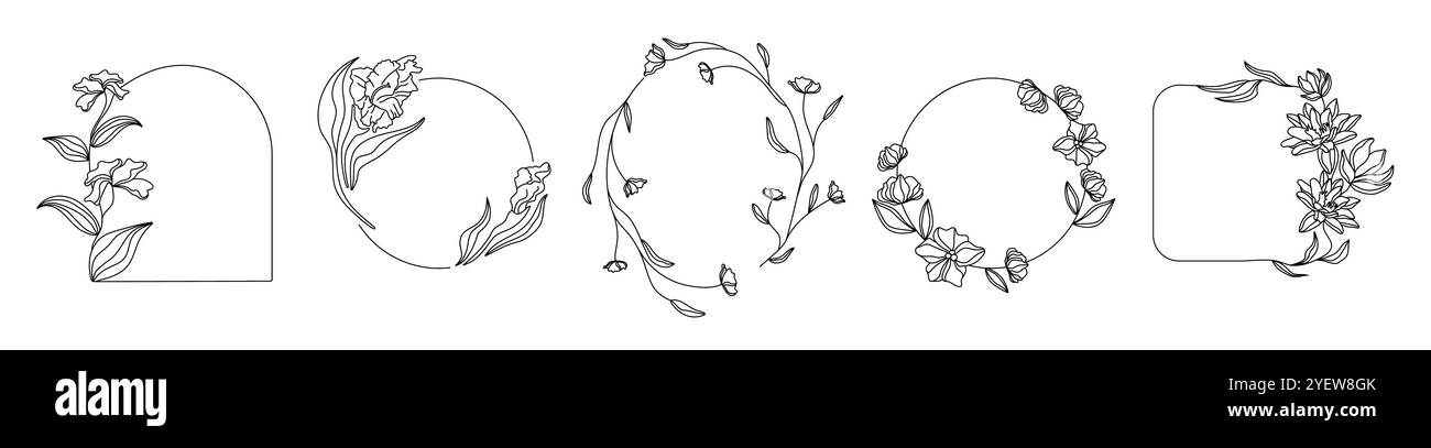 Set aus Blumenrahmen mit Verzierung für Bilder und Fotos. Stock Vektor