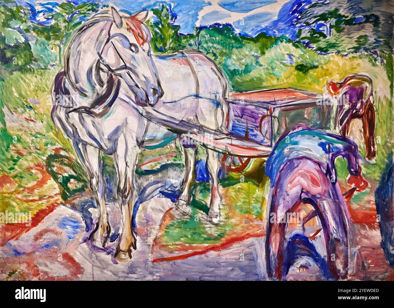 Uomini che scavano con cavallo e carro (Diggins man mit Pferd und Wagen) - olio su tela - Edward Munch - 1920 - Oslo, Museo Munch Stockfoto