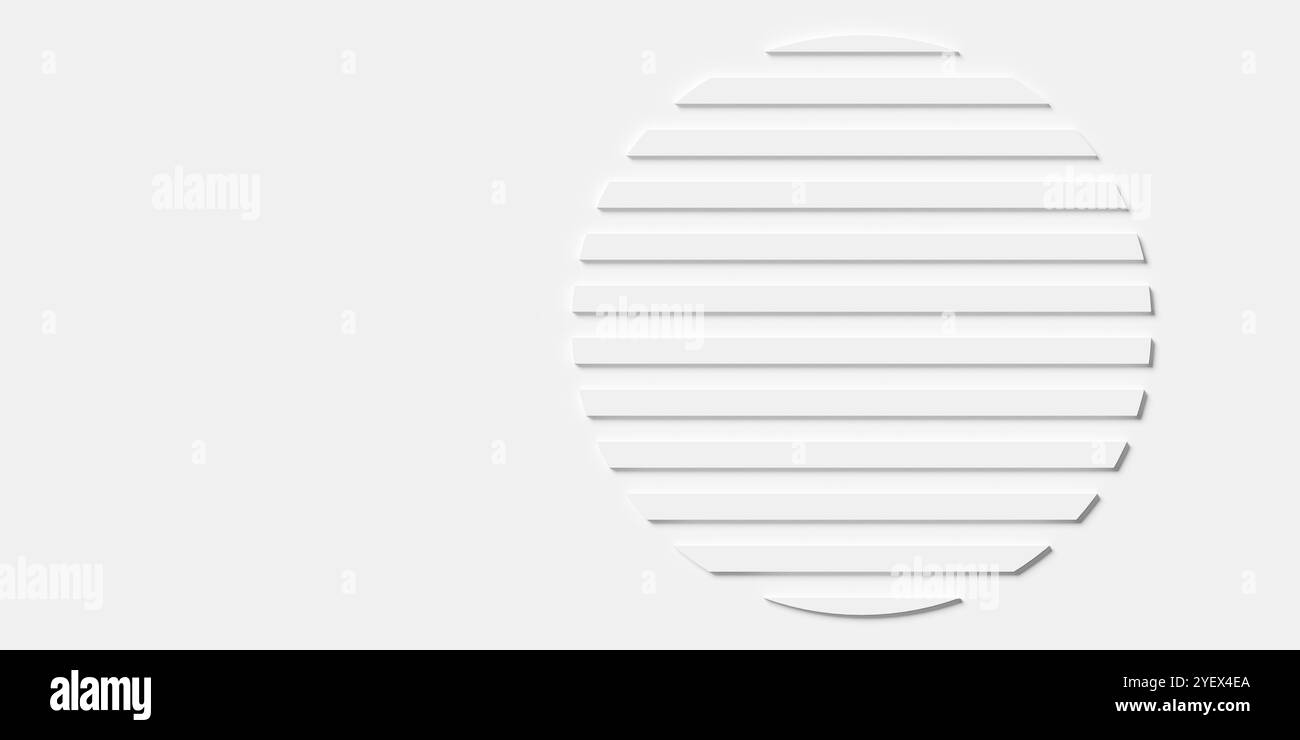 Ebenenlinien, die einen weißen Kreis auf weißem Hintergrund bilden Neomorphismus abstrakte minmale moderne Hintergrundelementvorlage, 3D-Illustration Stockfoto