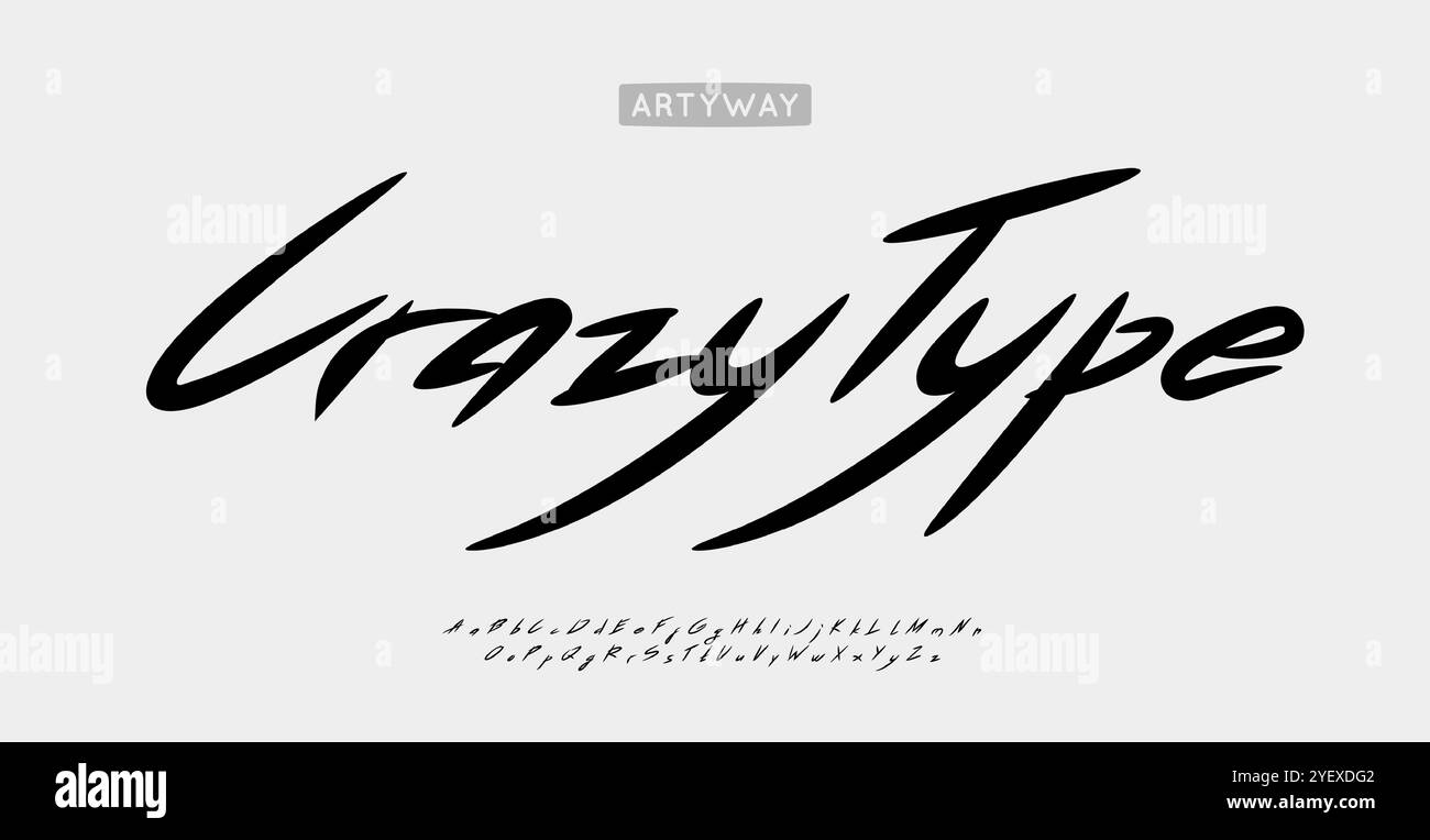 Jugendliche und wilde handgezeichnete Pinselschrift, Freestyle-Schriftzeichen, funky Pinselschrift für auffälliges, ausdrucksstarkes Logo, kreativer Headline-Stil, kantig Stock Vektor