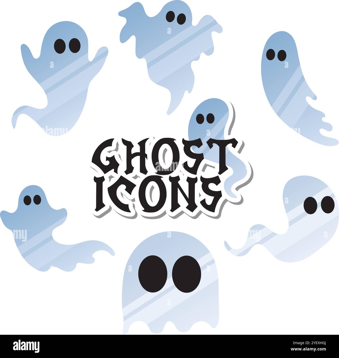 Set von niedlichen blauen Geistersymbolen für Halloween, Vektor Stock Vektor