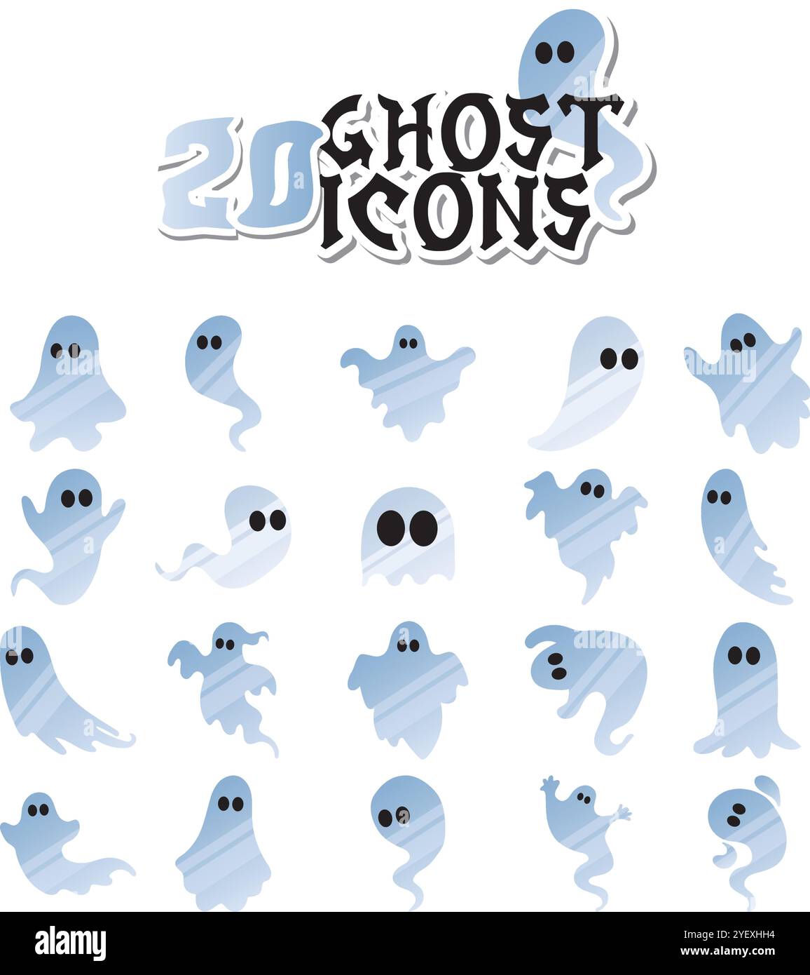 Set von niedlichen blauen Geistersymbolen für Halloween, Vektor Stock Vektor