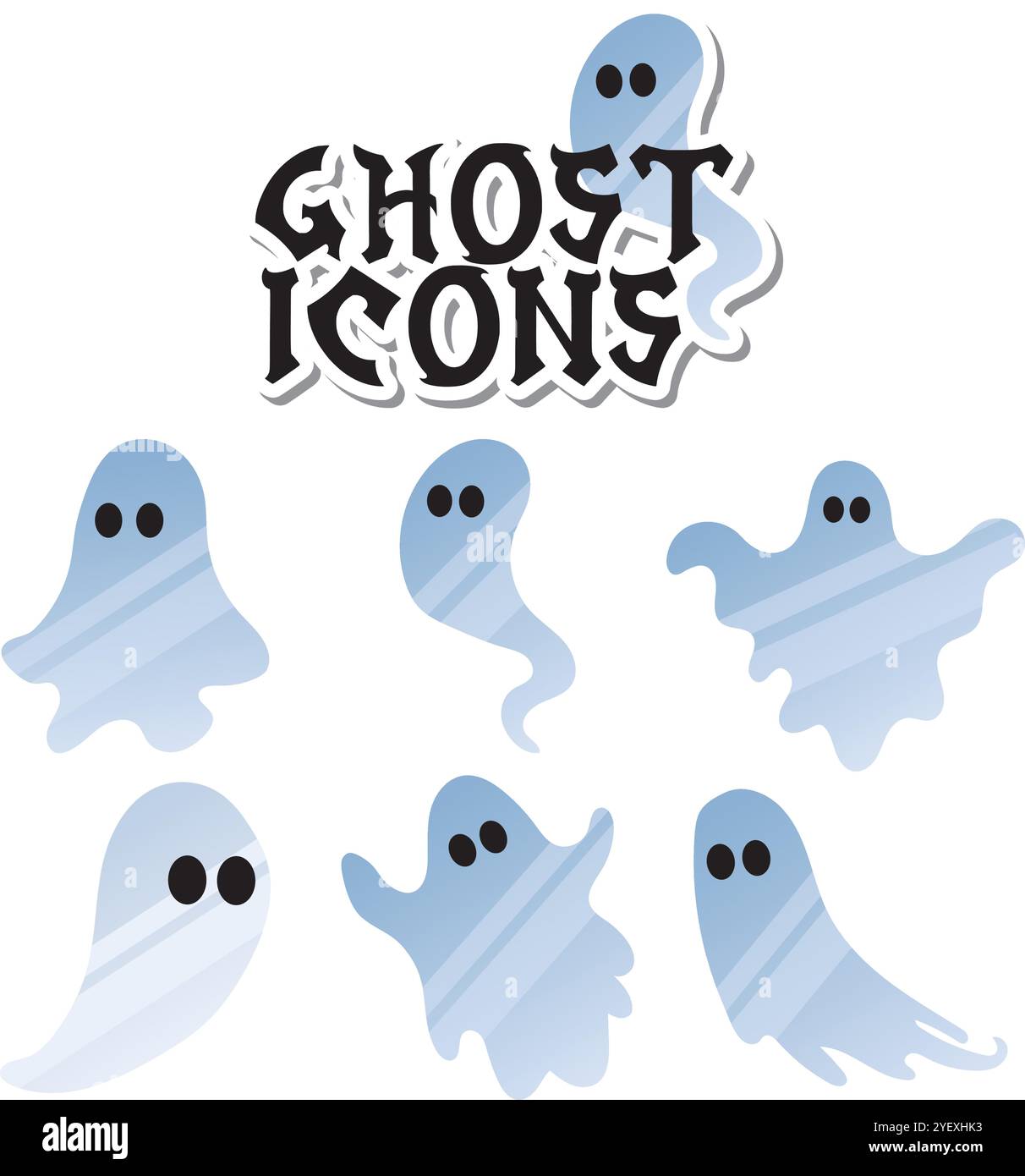 Set von niedlichen blauen Geistersymbolen für Halloween, Vektor Stock Vektor