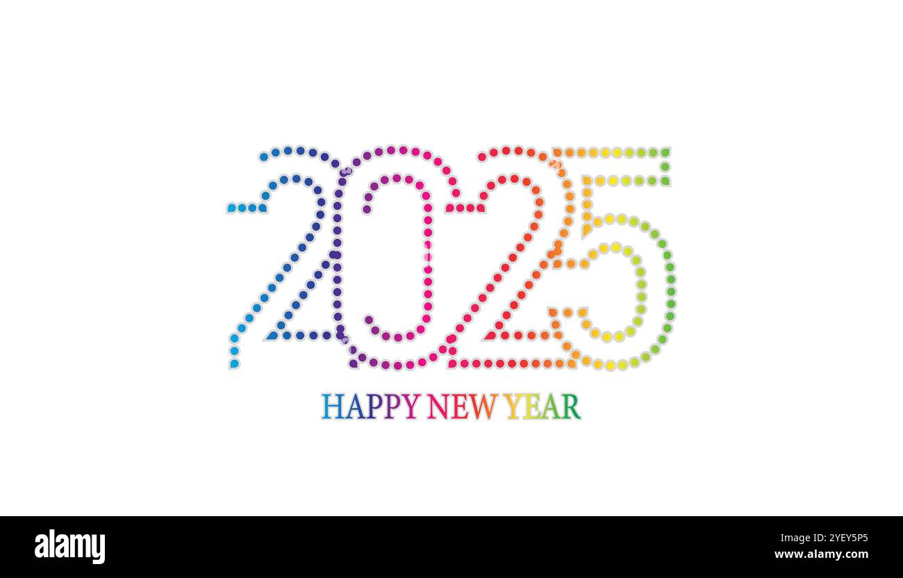 2025 Happy New Year Celebration Konzept, Banner mit verschiedenen bunten Punkten und 2025 Logo Text Design Stock Vektor