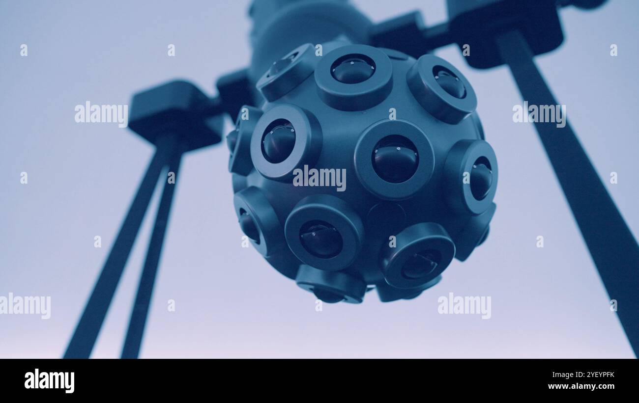 Kamera, Ausrüstung in einem Planetarium. Professionelles 3D-Kameragerät, das ein hochwertiges 360-Grad-Panoramabild oder -Video für die virtuelle Realität oder vieles mehr aufnimmt Stockfoto