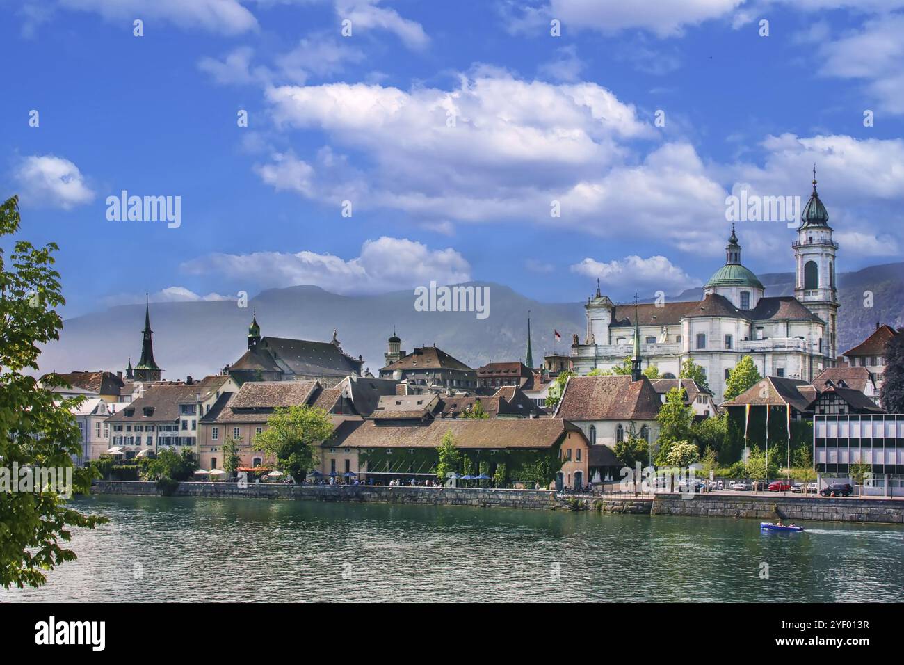 Blick auf Solothurn vom Fluss, Schweiz, Europa Stockfoto