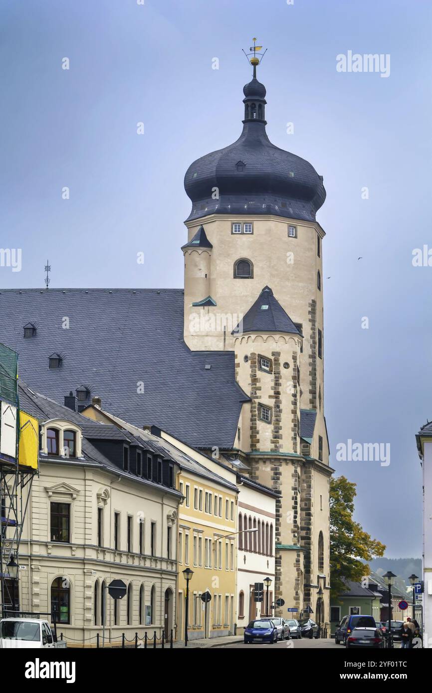 Die Marienkirche ist eine spätgotische evangelisch-lutherische Hallenkirche in Marienberg in Sachsen Stockfoto