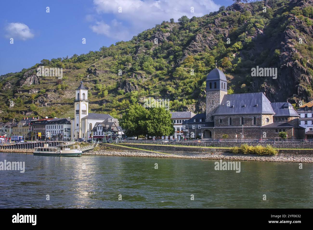 Blick auf Sankt Goarshausen vom Rhein, Deutschland, Europa Stockfoto