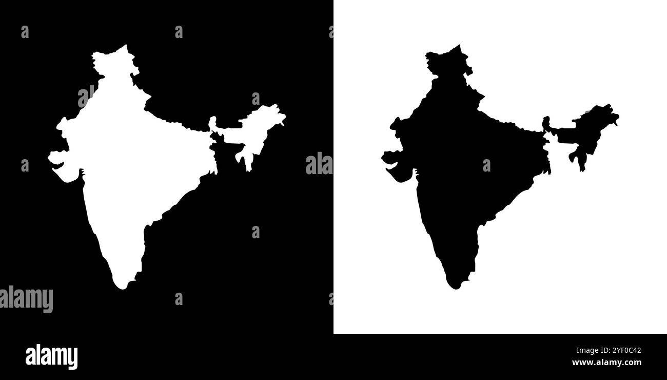 Silhouette der Karte Indien. Schwarzweiß-Konzept. Vektorabbildung. Stock Vektor