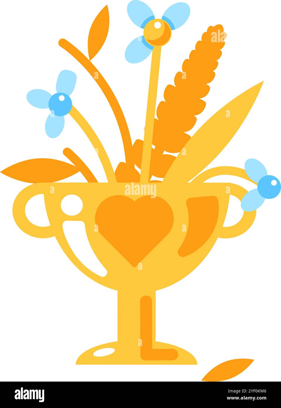 Vektor-Grafik-Illustration des Straußes von getrockneten Blumen in einem lebhaften festen Zeichentrickstil. Der Blumenstrauß ist in einem goldenen Becher untergebracht. Flüchtige Natur Stock Vektor