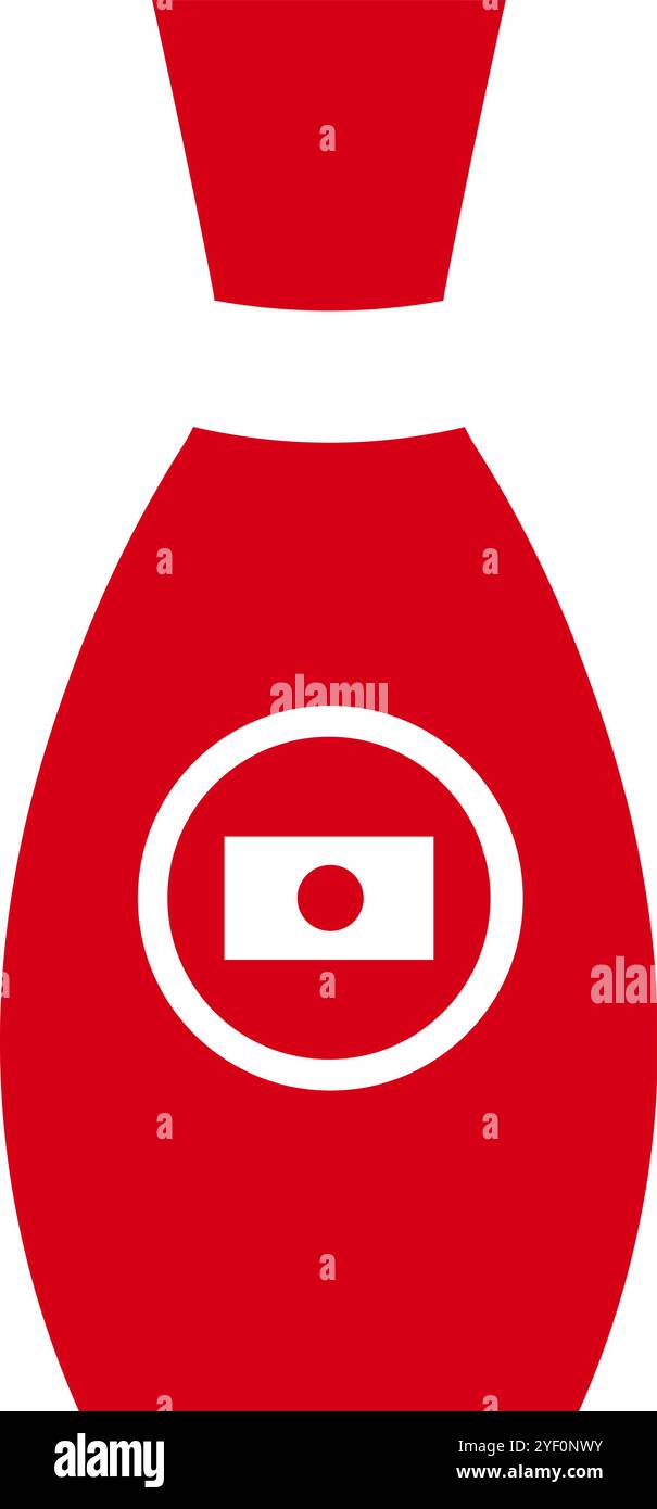 Eine lebendige Vektor-Illustration einer Soja-Souse-Flasche in Farben der japanischen Flagge im Cartoon-Stil. Japanische Sprache und Kultur. Japanische Veranstaltungen oder c Stock Vektor